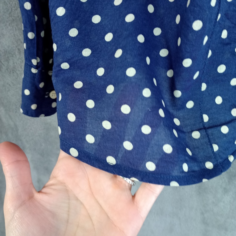 Birds of Paradis By Trovata Popover Shirts Med Navy Polka Dot Lace Peekaboo Back - Picture 10 of 10